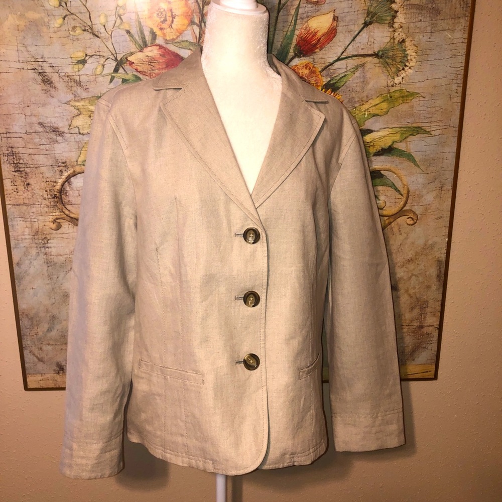 LL Bean Beige 100% Linen Jacket Sz 18